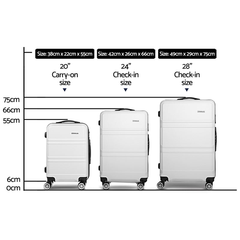 Wanderlite 3 Piece Lightweight Hard Suit Case Luggage White - Sale Now