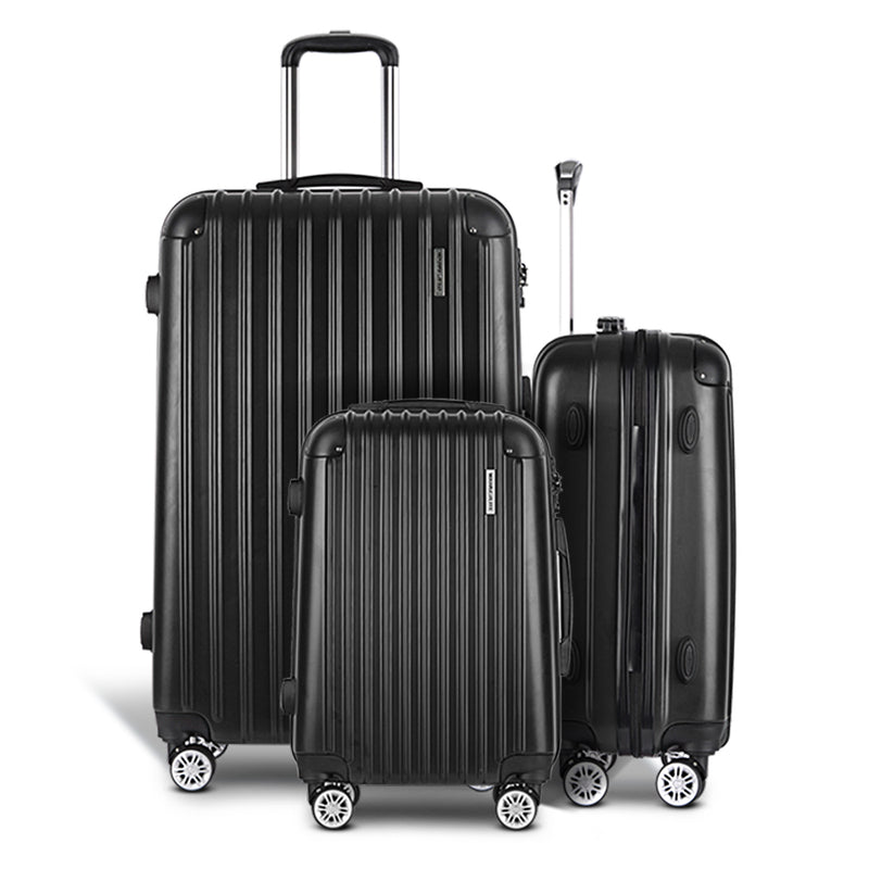 Wanderlite 3 Piece Luggage Suitcase Trolley - Black - Sale Now