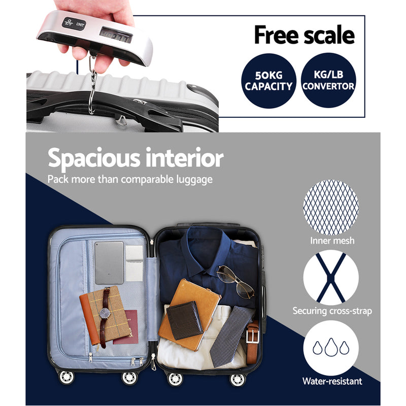 Wanderlite 3 Piece Luggage Suitcase Trolley - Silver - Sale Now