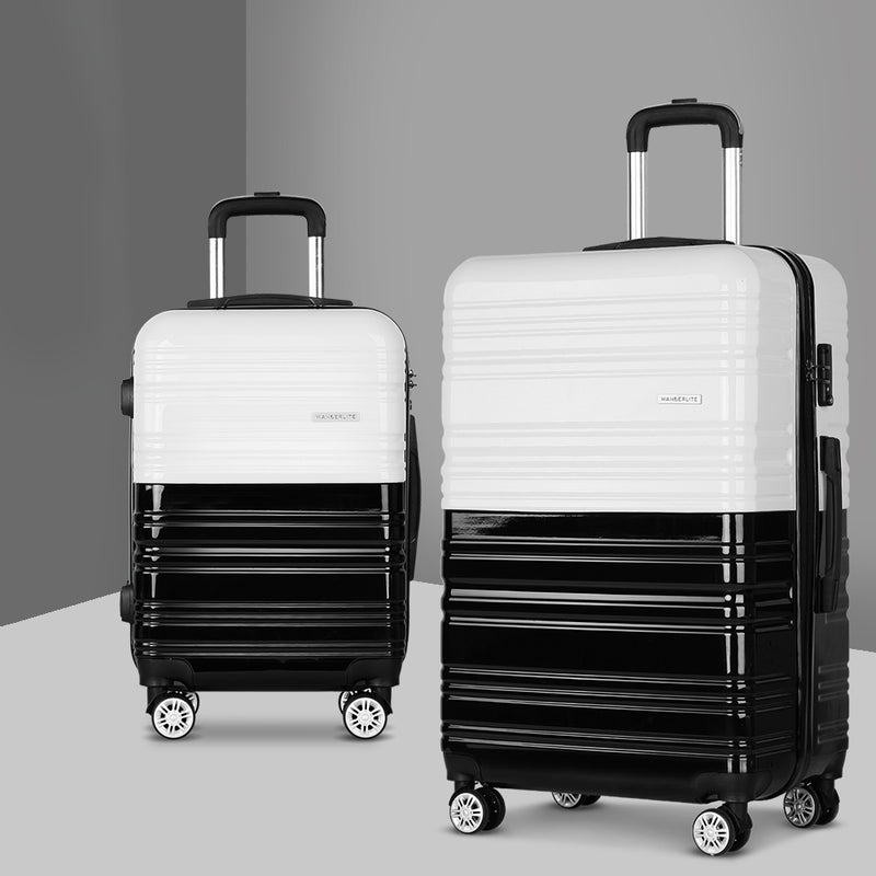 Wanderlite 2 Piece Lightweight Hard Suit Case Luggage Black & White - Sale Now