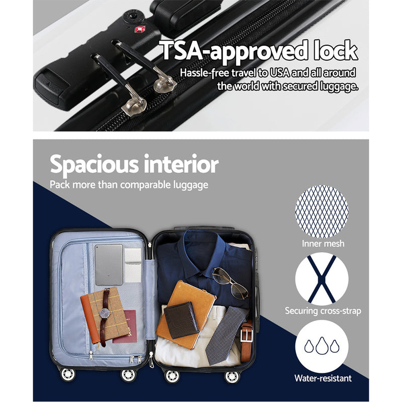 Wanderlite 3 Piece Lightweight Hard Suit Case Luggage Black & White - Sale Now