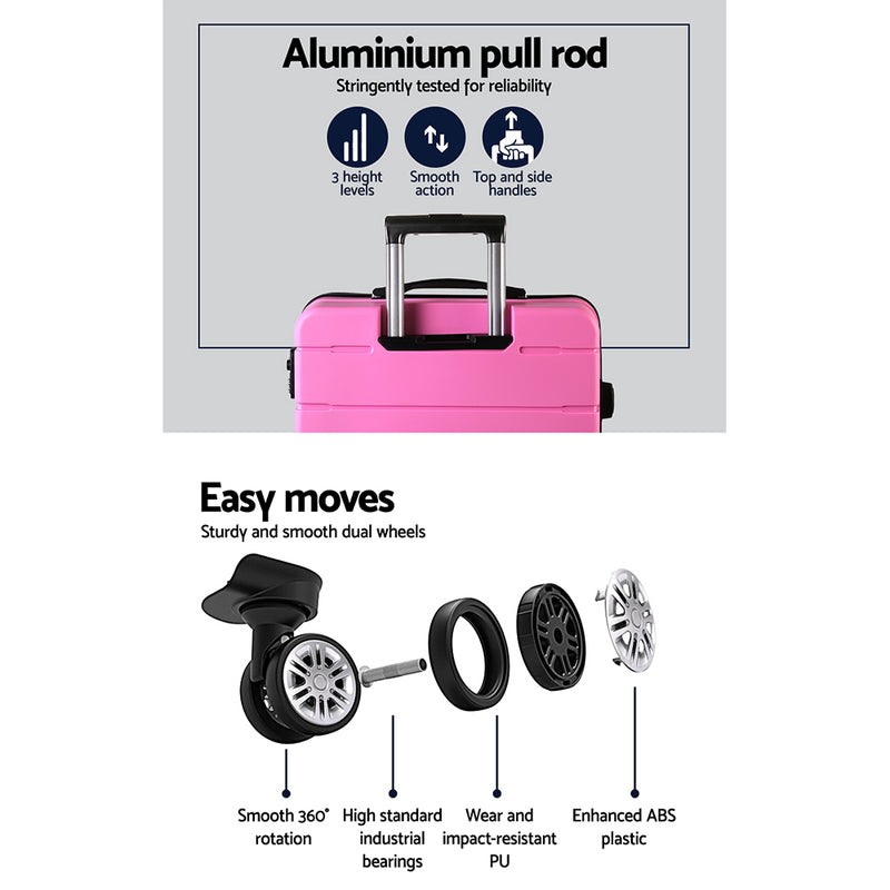 Wanderlite 3PC Luggage Suitcase Trolley - Pink - Sale Now