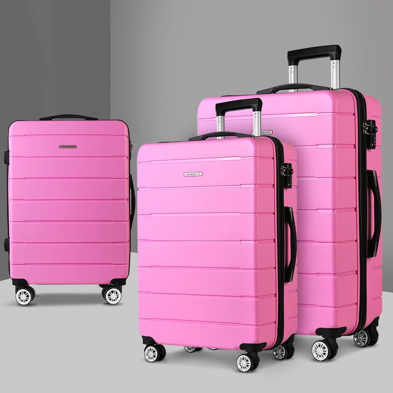 Wanderlite 3PC Luggage Suitcase Trolley - Pink - Sale Now