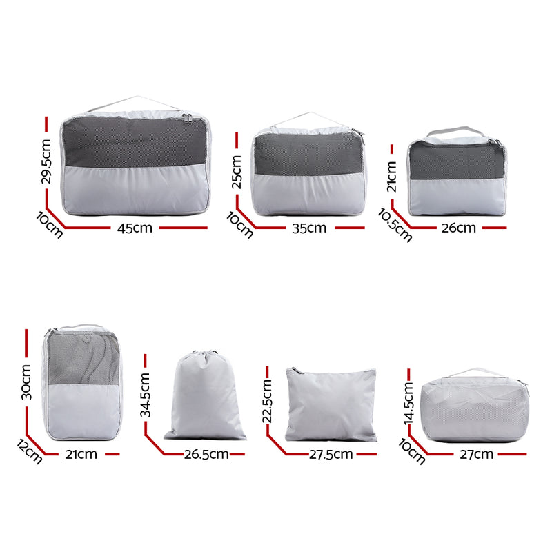 Wanderlite 7PCS Grey Luggage Organiser Suitcase Sets Travel Packing Cubes Pouch Bag - Sale Now