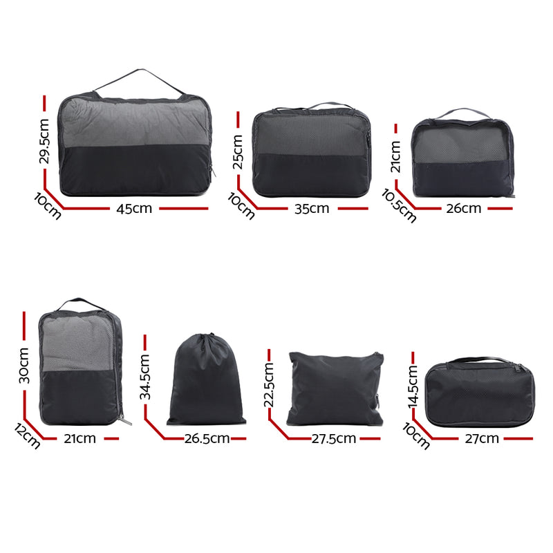 Wanderlite 7PCS Dark Grey Packing Cubes Travel Luggage Organiser Suitcase Storage Bag - Sale Now