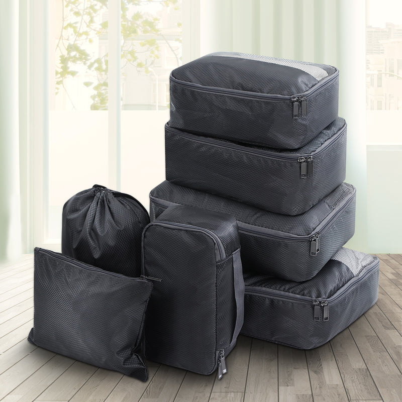Wanderlite 7PCS Dark Grey Packing Cubes Travel Luggage Organiser Suitcase Storage Bag - Sale Now