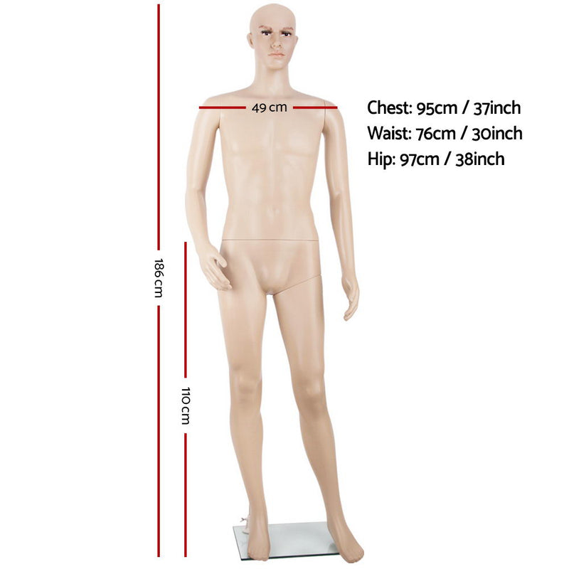 186cm Tall Full Body Male Mannequin - Skin Coloured - Sale Now