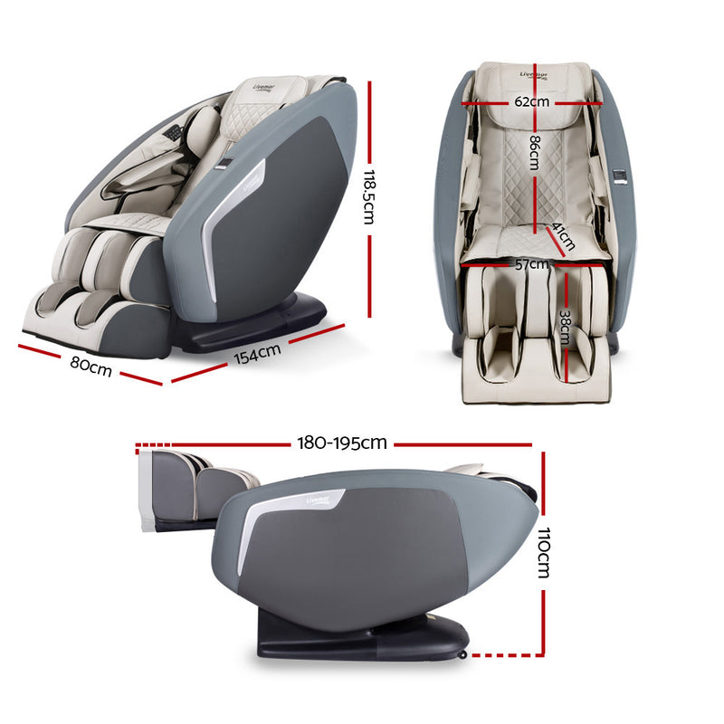 Livemor 3D Electric Massage Chair Shiatsu SL Track Full Body 58 Air Bags Navy Grey - Sale Now