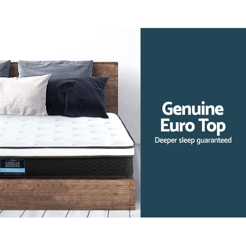 Giselle Bedding Queen Size Mattress Euro Top Bed Bonnell Spring Foam 21cm - Sale Now