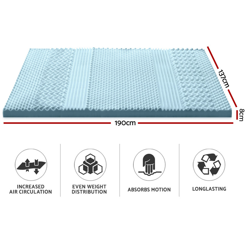 Giselle Bedding Cool Gel 7-zone Memory Foam Mattress Topper w/Bamboo Cover 8cm - Double - Sale Now
