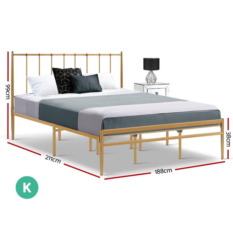 Metal Bed Frame King Size Mattress Base Platform Foundation Gold Amor - Sale Now
