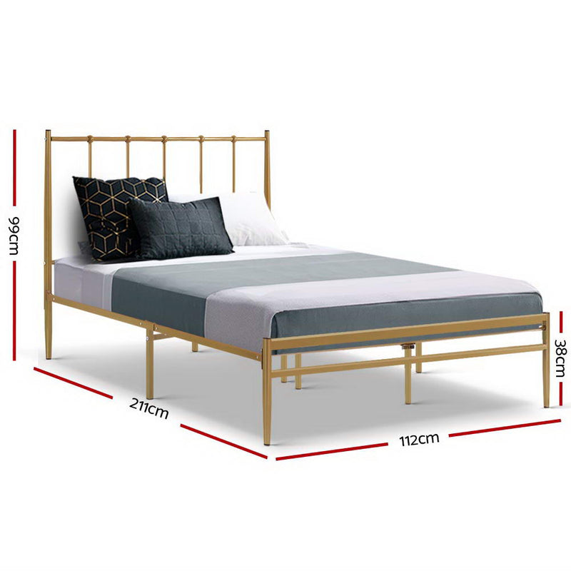 Metal Bed Frame King Single Size Mattress Base Platform Foundation Wooden Gold Amor - Sale Now