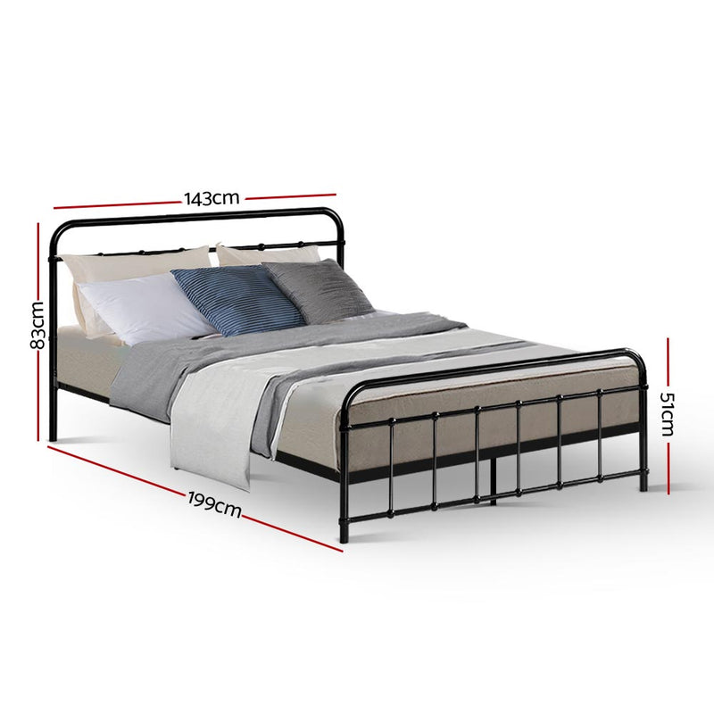 Metal Bed Frame Double Size Platform Foundation Mattress Base Leo Black - Sale Now