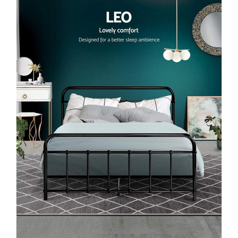 Metal Bed Frame Double Size Platform Foundation Mattress Base Leo Black - Sale Now