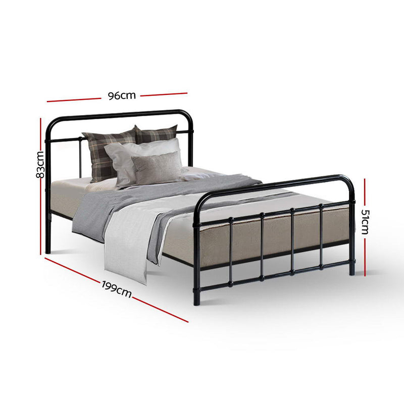 Metal Bed Frame Single Size Platform Foundation Mattress Base Leo Black - Sale Now