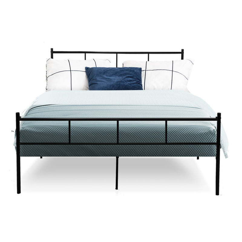 Metal Bed Frame Double Size Platform Foundation Mattress Base SOL Black - Sale Now