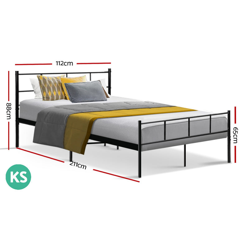 Metal Bed Frame King Single Size Platform Foundation Mattress Base SOL Black - Sale Now
