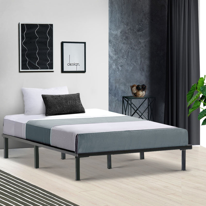 Metal Bed Frame King Single Size Mattress Base Platform Wooden Black TED - Sale Now