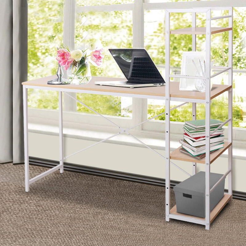 Artiss Metal Desk with Shelves - White with Oak Top - Sale Now