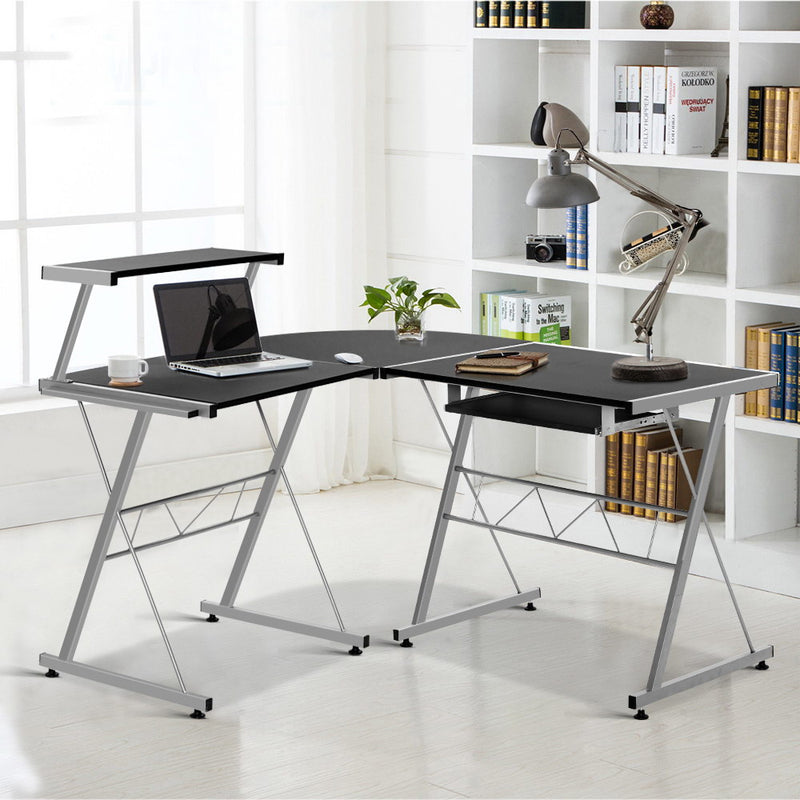 Artiss Corner Metal Pull Out Table Desk - Black - Sale Now