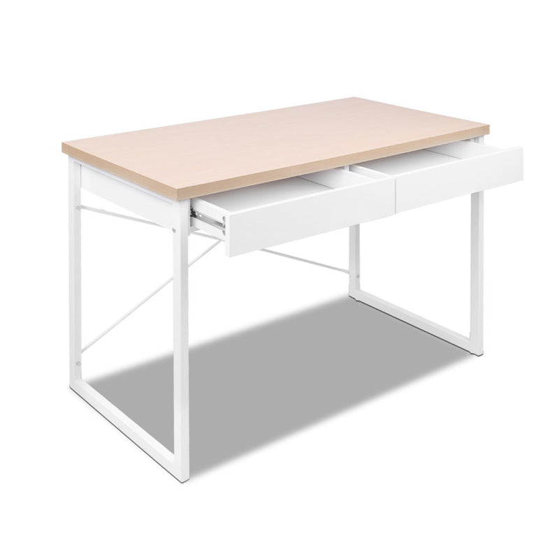 Artiss Metal Desk with Drawer - White with Wooden Top - Sale Now
