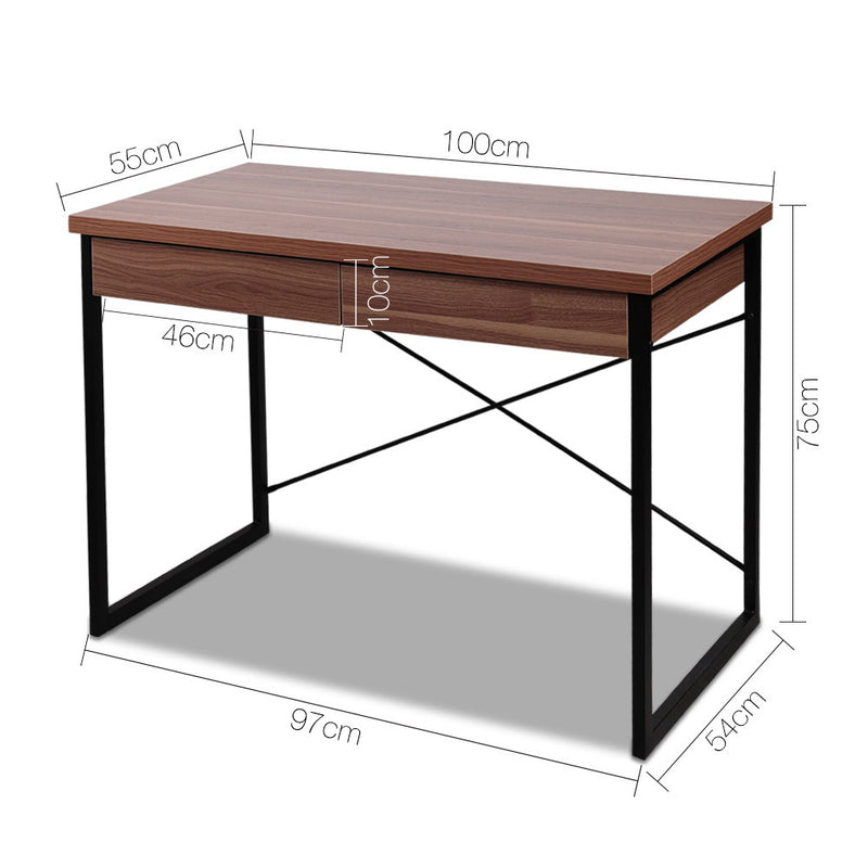 Artiss Metal Desk with Drawer - Walnut - Sale Now