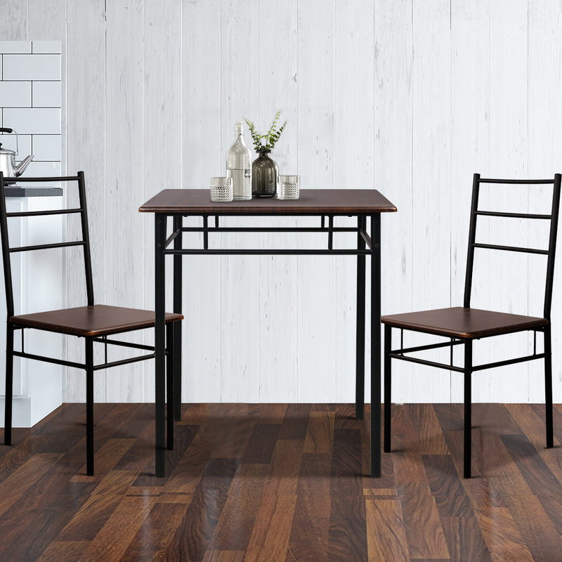Artiss Metal Table and Chairs - Walnut & Black - Sale Now