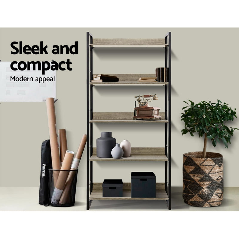 Artiss Bookshelf Wooden Display Shelves Bookcase Shelf Storage Metal Wall Black - Sale Now
