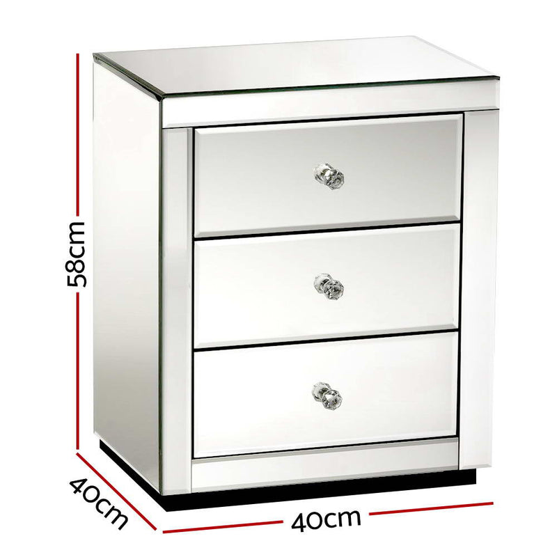 Artiss Mirrored Bedside Table Drawers Furniture Mirror Glass Presia Silver - Sale Now