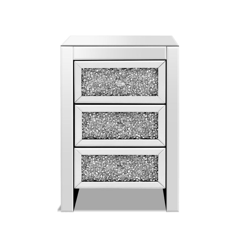 Artiss Bedside Table Nightstand Side End Tables Storage 3 Drawers Mirrored Glass Furniture - Sale Now