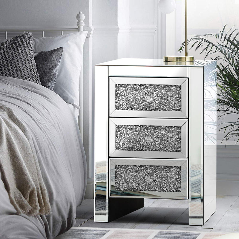 Artiss Bedside Table Nightstand Side End Tables Storage 3 Drawers Mirrored Glass Furniture - Sale Now