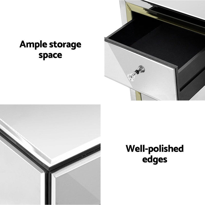 Artiss Mirrored Furniture Bedside Table Chest Drawers Gloss Nightstand - Sale Now