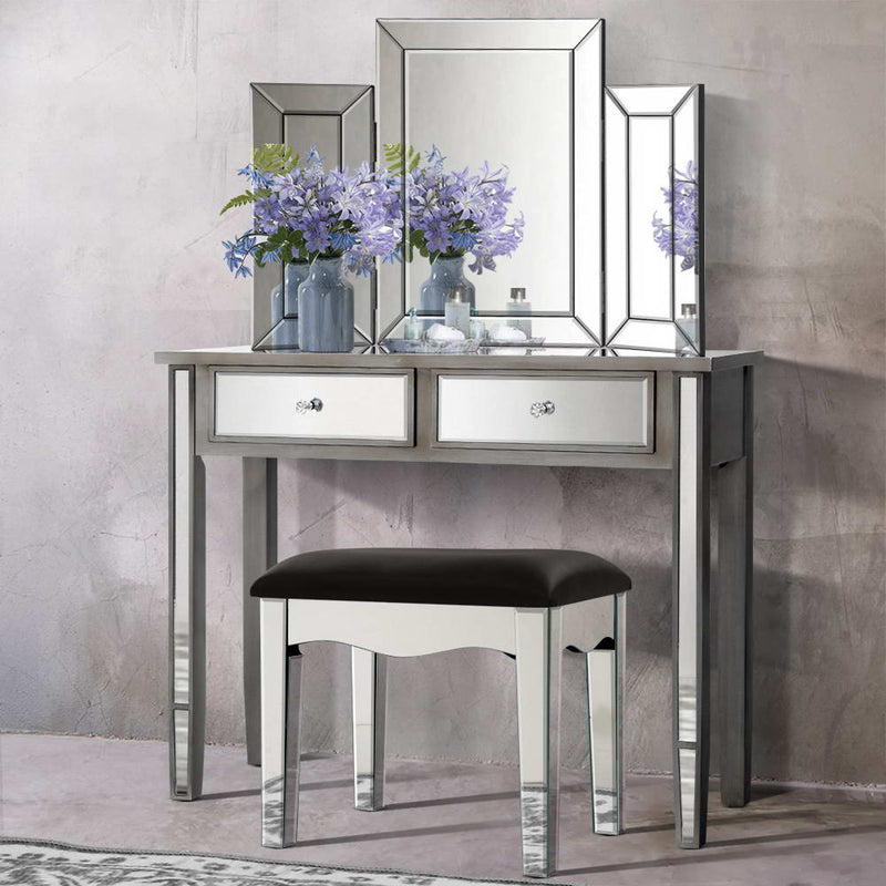 Artiss Mirrored Furniture Dressing Table Dresser Mirror Stool Chest of Drawers - Sale Now