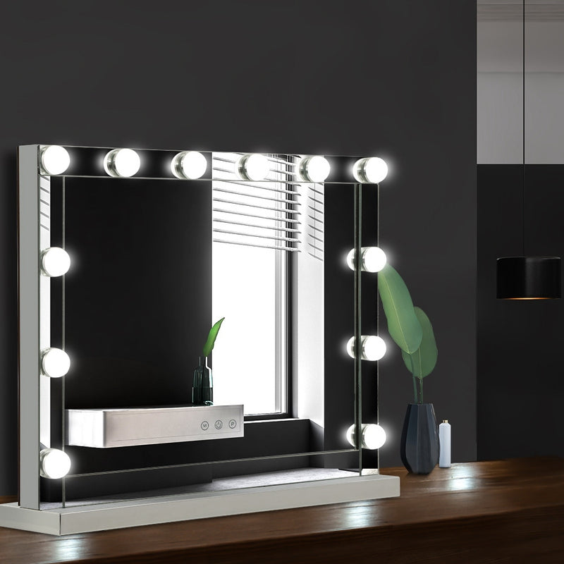 Embellir Hollywood Makeup Mirror With Light 12 LED Bulbs Vanity Lighted Silver 58cm x 46cm - Sale Now