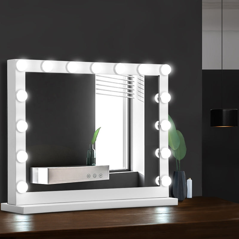 Embellir Makeup Mirror With Light Hollywood 15 LED Bulbs Vanity Lighted White 58cm x 46cm - Sale Now
