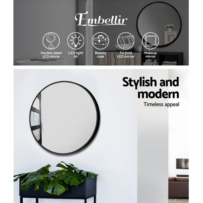 Embellir Round Wall Mirror 50cm Makeup Bathroom Mirror Frameless - Sale Now