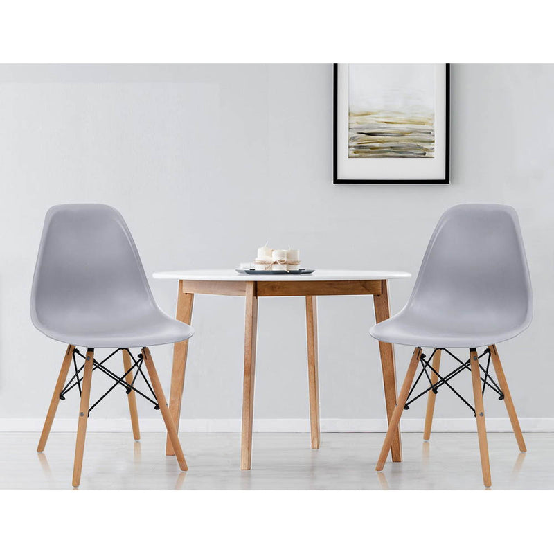 Artiss Set of 4 Retro Dining DSW Chairs Kitchen Cafe Beech Wood Legs Grey - Sale Now