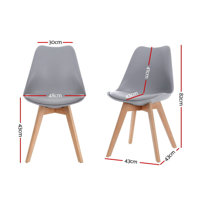 Artiss Set of 4 Retro Dining DSW Chairs PU Leather Padded Kitchen Cafe Beech Wood Legs Grey - Sale Now