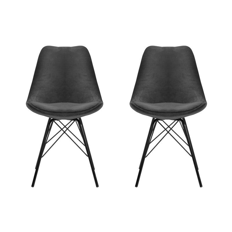 Artiss Set of 2 Dining Chairs DSW Cafe Kitchen Velvet Fabric Padded Iron Legs Grey - Sale Now