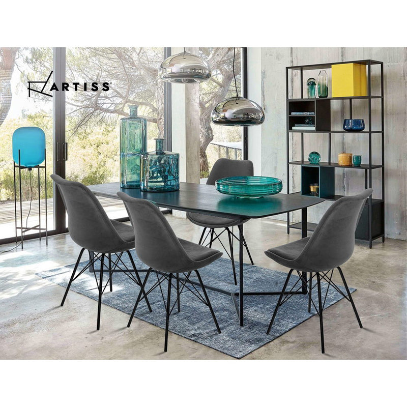 Artiss Set of 2 Dining Chairs DSW Cafe Kitchen Velvet Fabric Padded Iron Legs Grey - Sale Now
