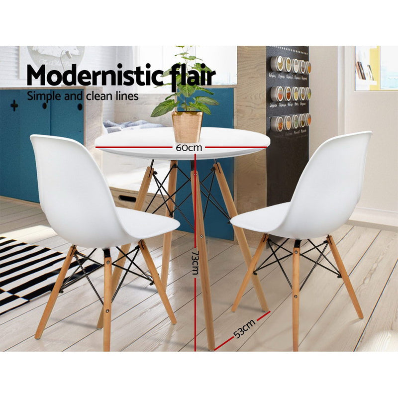 Artiss Round Dining Table 4 Seater 60cm Cafe Kitchen Retro Timber Wood MDF Tables White - Sale Now