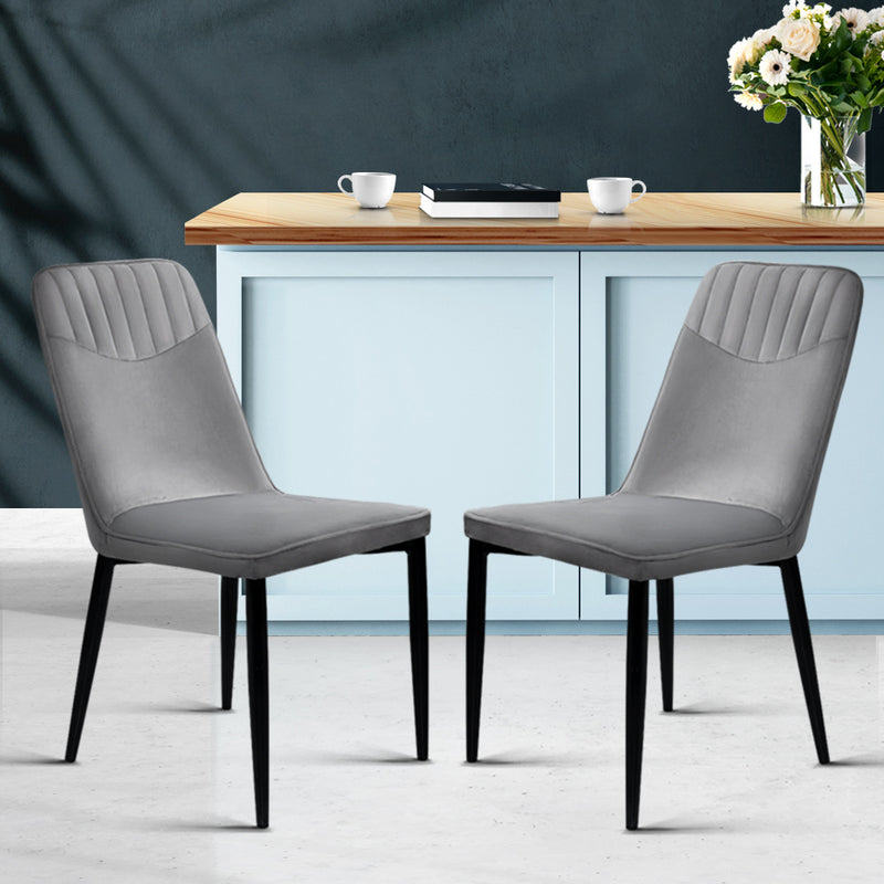 Artiss Set of 2 Dining Chairs Retro Chair Replica New metal Legs High Back Velvet Grey - Sale Now
