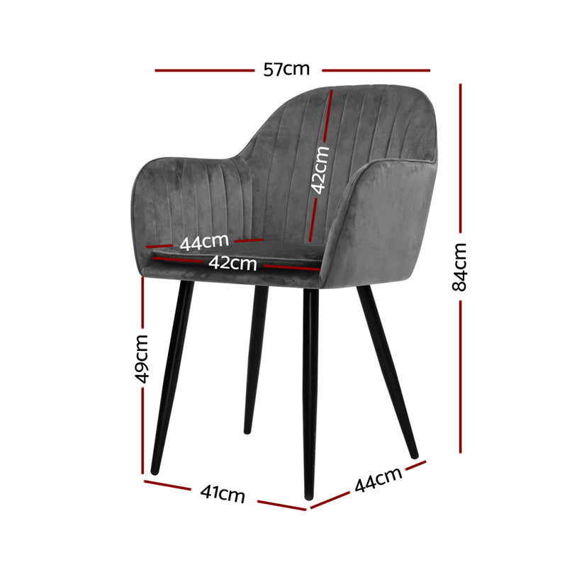 Artiss Set of 2 Dining Chairs Retro Chair Metal Legs Replica Armchair Velvet Grey - Sale Now