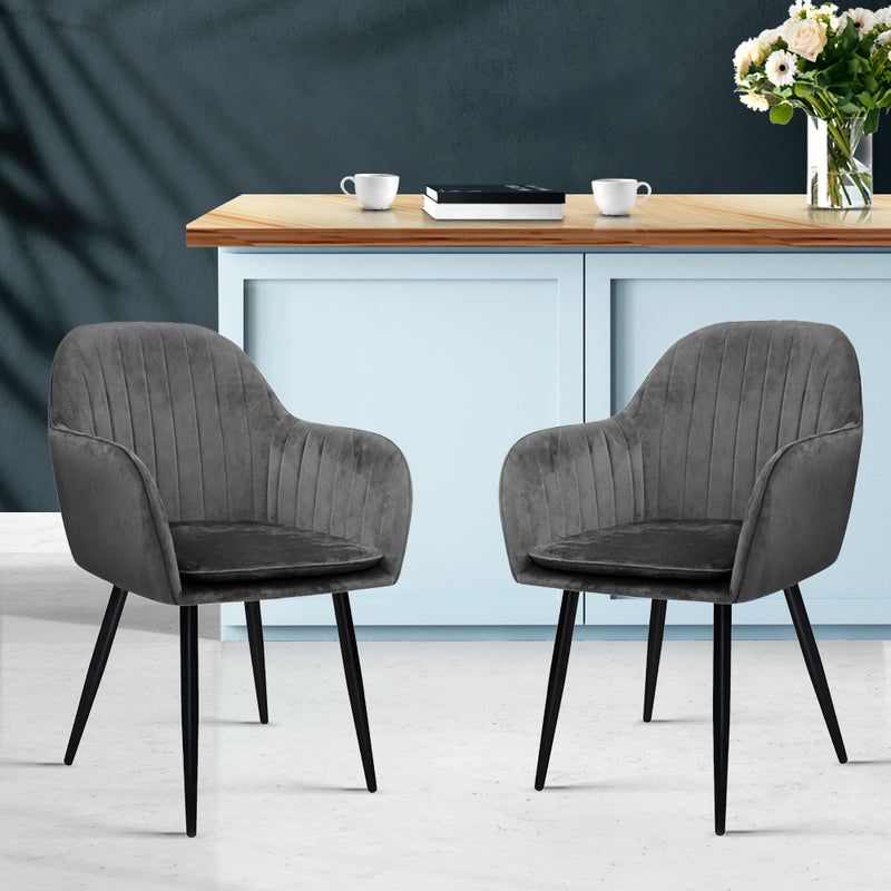 Artiss Set of 2 Dining Chairs Retro Chair Metal Legs Replica Armchair Velvet Grey - Sale Now