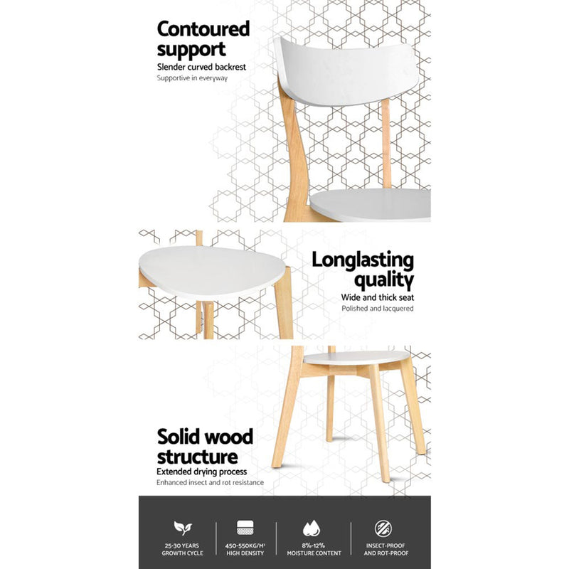 Artiss Set of 2 Dining Chairs Kitchen Chair Rubber Wood Cafe Retro White Wooden Seat - Sale Now