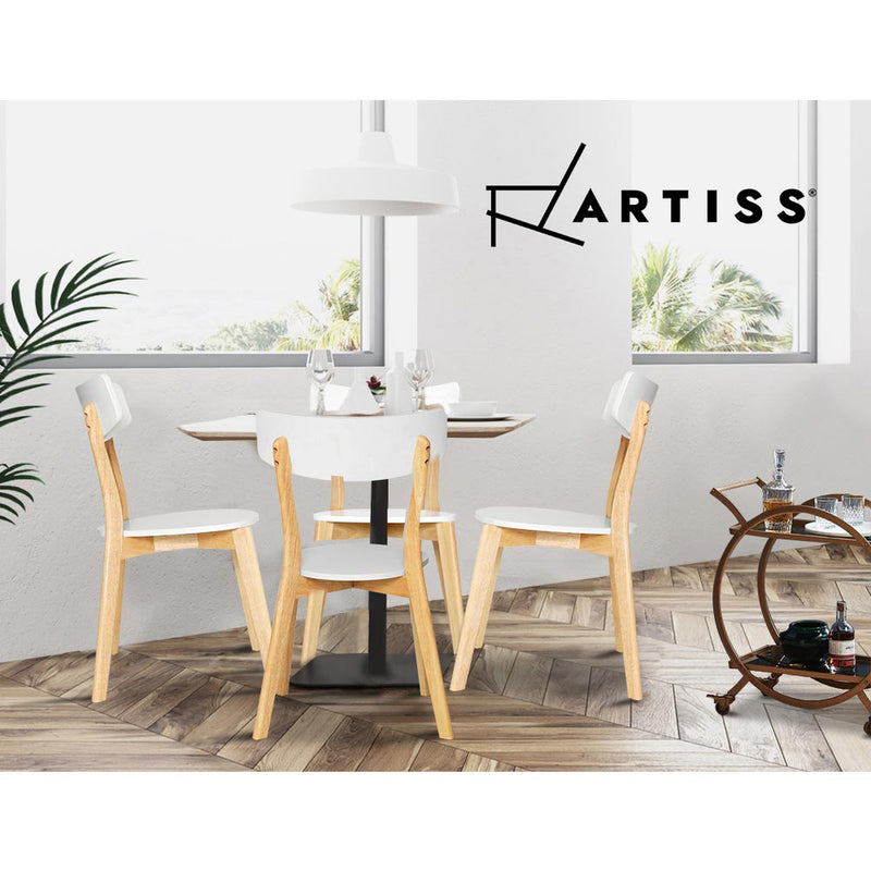 Artiss Set of 2 Dining Chairs Kitchen Chair Rubber Wood Cafe Retro White Wooden Seat - Sale Now