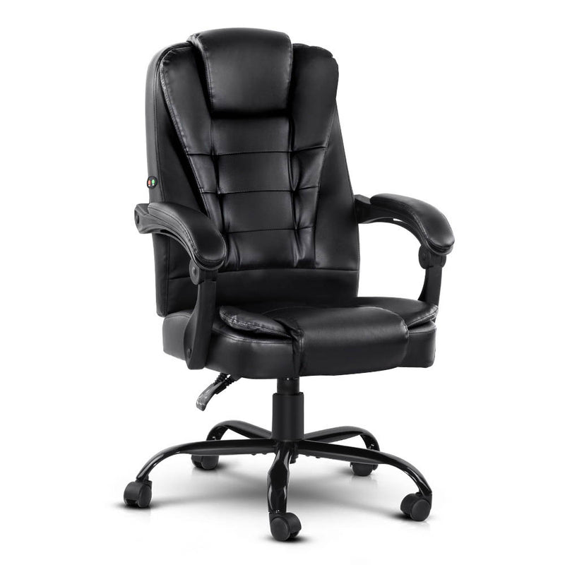 Artiss Electric Massage Office Chairs PU Leather Recliner Computer Gaming Seat Black - Sale Now
