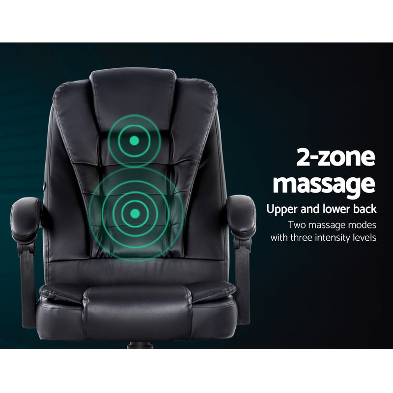 Artiss Electric Massage Office Chairs PU Leather Recliner Computer Gaming Seat Black - Sale Now