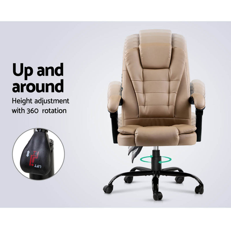 Artiss Massage Office Chair PU Leather Recliner Computer Gaming Chairs Espresso - Sale Now