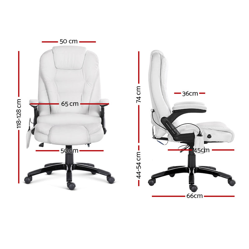 8 Point PU Leather Reclining Massage Chair - White - Sale Now
